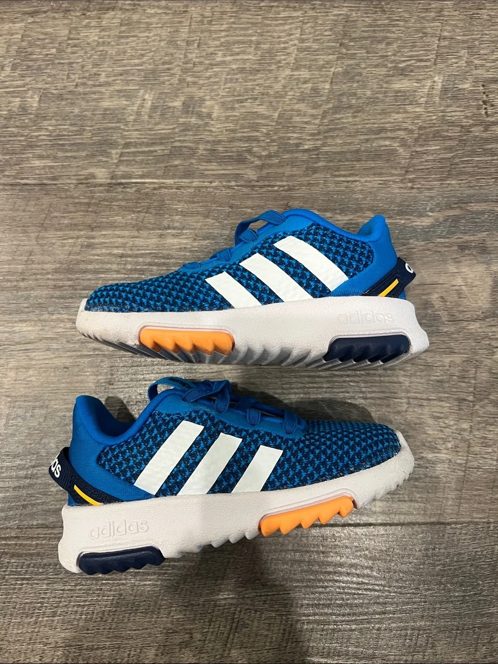 adidas Kids Bright Blue Knit Sneakers with White Stripes